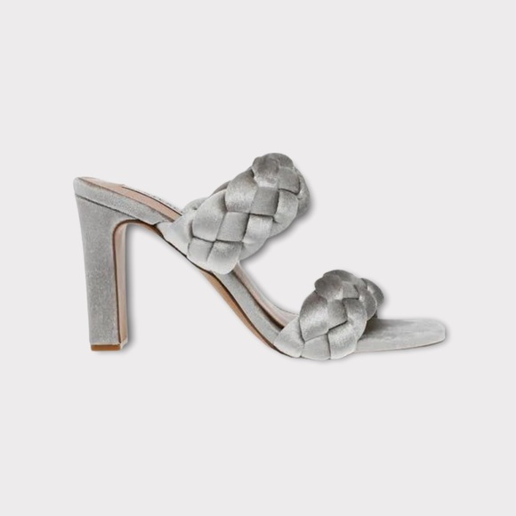 Steven By Steve Madden Shoes - Steven New York Silver Jeanie Braided Strap Velvet Block Heels